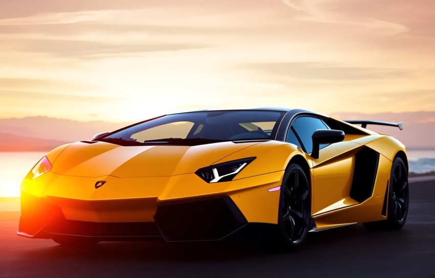 Majestic Yellow Lamborghini Aventador at Sunset