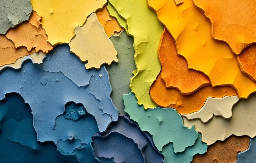 Close-Up of Layered Paint Chips in Vibrant Colors