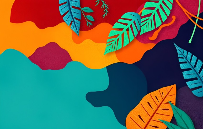 Vibrant Tropical Abstract with Layered Shapes