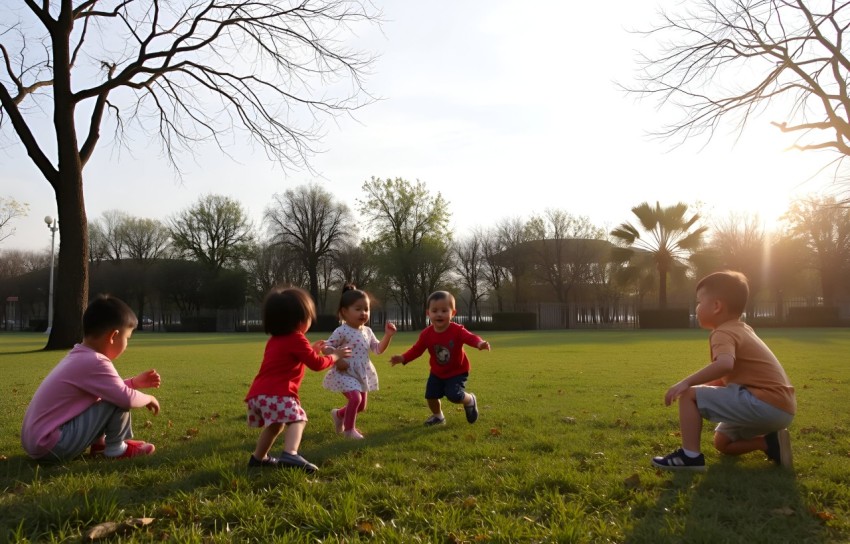 Joyful Children Playing in a Sunlit Park