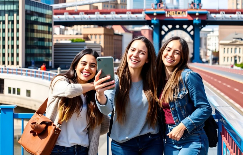 Joyful Selfie on a City Bridge