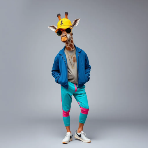 Stylish Giraffe in a Trendy Young Man's Outfit